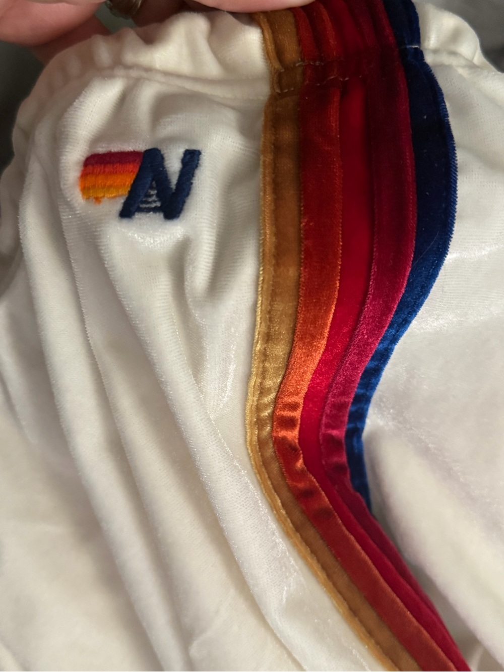 Aviator Nation cream Velour track pants with Rainbow Velvet Stripes - Picture 4 of 4